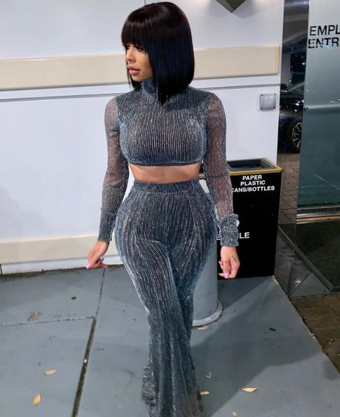sliver silk mesh women 2 piece set turtleneck long sleeve crop and wide leg pants slim night party suit female women's two, White
sliver silk mesh women 2 piece set turtleneck long sleeve crop and wide leg pants slim night party suit female women's two, White