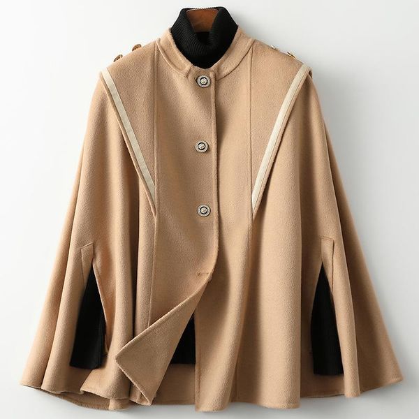 women's wool & blends women luxury double-faced woolen cloak jacket 100% loose coat ladies sailor collar button outerwear medium length, Black
women's wool & blends women luxury double-faced woolen cloak jacket 100% loose coat ladies sailor collar button outerwear medium length, Black