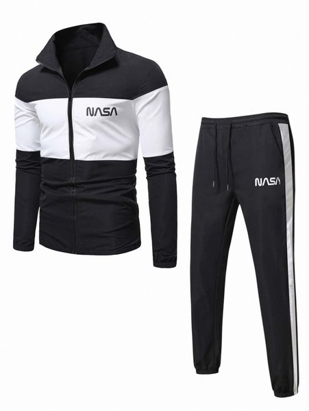 men colorblock letter graphic jacket & contrast side seam drawstring waist pants m81y#, Gray
men colorblock letter graphic jacket & contrast side seam drawstring waist pants m81y#, Gray