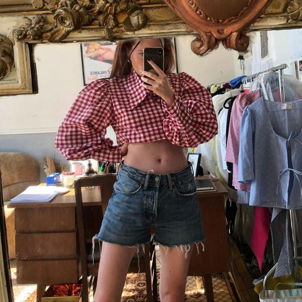 women's polos mals**cl*o red and white plaid cross-lace lapel lantern sleeve classic cotton short shirt
women's polos mals**cl*o red and white plaid cross-lace lapel lantern sleeve classic cotton short shirt