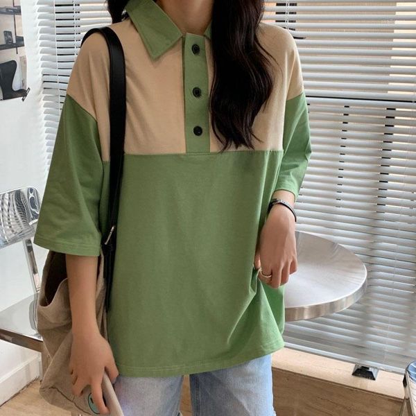 women's t-shirt summer 2021 fashion t-shirts lapel shirts japanese mid sleeve tee loose korean students all-match oversize, White
women's t-shirt summer 2021 fashion t-shirts lapel shirts japanese mid sleeve tee loose korean students all-match oversize, White