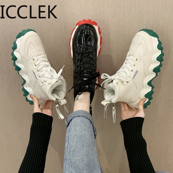 winter snow boots women winter shoes lace-up warm plush for winter fashion women's boots ladies brand ankle botas 210428, Black