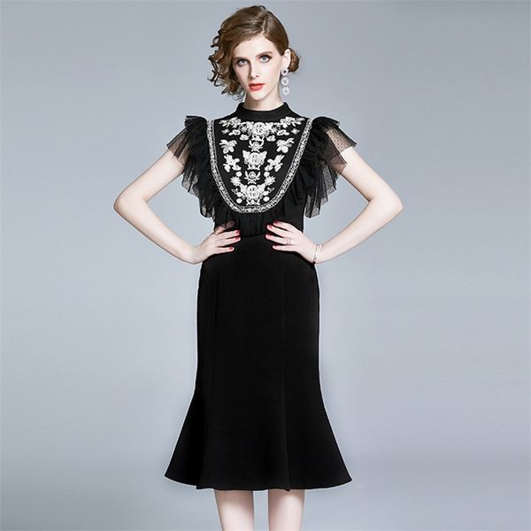 designer runway dress summer women's slim ruffle dot mesh embroidery mermaid dresses vestidos 210520, Black;gray
designer runway dress summer women's slim ruffle dot mesh embroidery mermaid dresses vestidos 210520, Black;gray