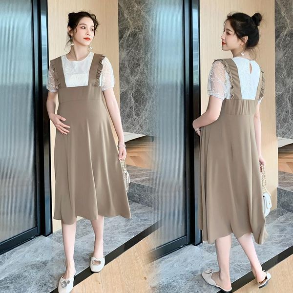 maternity dress summer fashion lace stitching fake two short sleeve dress clothes for pregnant women pregnancy, White
maternity dress summer fashion lace stitching fake two short sleeve dress clothes for pregnant women pregnancy, White