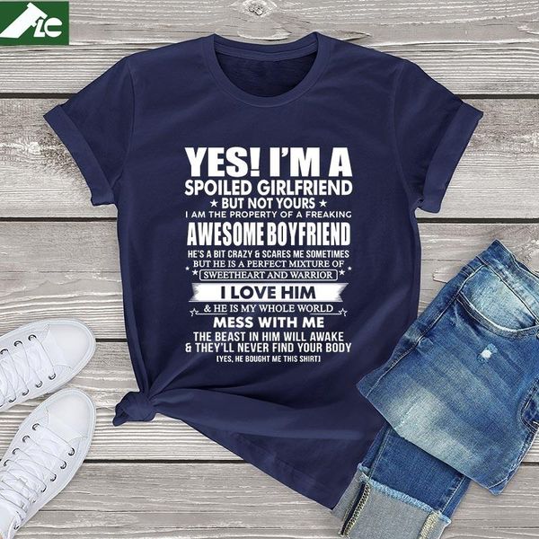 women's t-shirt 100 cotton t shirt women yes i' a spoiled girlfriend but not yours graphic girls clothes oversized tee top, White
women's t-shirt 100 cotton t shirt women yes i' a spoiled girlfriend but not yours graphic girls clothes oversized tee top, White