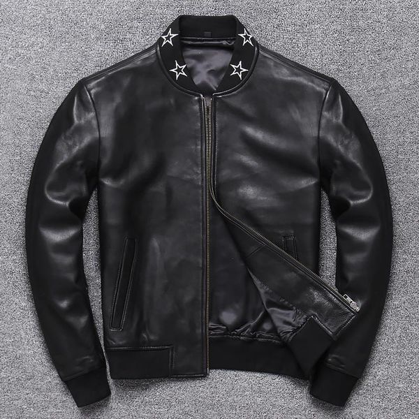 men's leather & faux genuine jacket mock neck slim thin for young and middle-aged coat sheep skin 2021, Black
men's leather & faux genuine jacket mock neck slim thin for young and middle-aged coat sheep skin 2021, Black