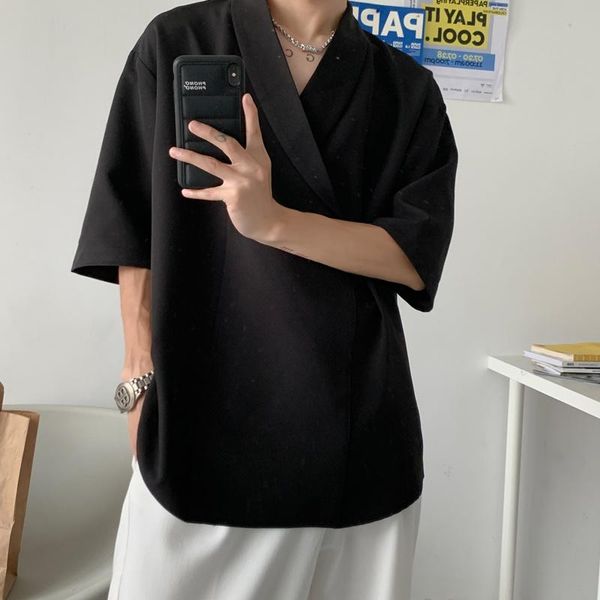men's casual shirts 2021 summer v-neck pullover short sleeves loose concise thin and light solid color fashion shirt for male, White;black
men's casual shirts 2021 summer v-neck pullover short sleeves loose concise thin and light solid color fashion shirt for male, White;black