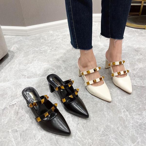 fashion baotou half slippers female summer wear style muller lazy high heels thick heel pointed rivet sandals and slipp, Black
fashion baotou half slippers female summer wear style muller lazy high heels thick heel pointed rivet sandals and slipp, Black