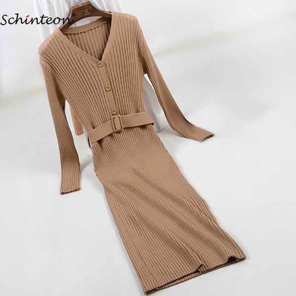 casual dresses schinteon autumn winter sweater v-neck button slim knitted dress with belt women inside knitting office lady, Black;gray
casual dresses schinteon autumn winter sweater v-neck button slim knitted dress with belt women inside knitting office lady, Black;gray