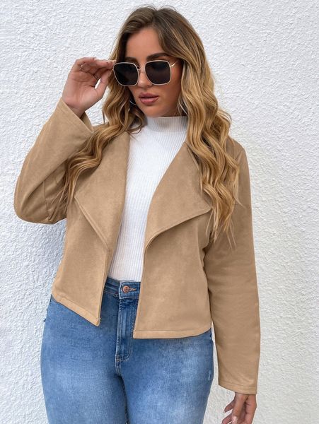 plus waterfall collar open front suede jacket u6pg#, Black
plus waterfall collar open front suede jacket u6pg#, Black