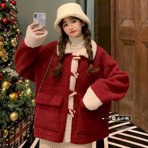 women's wool & blends christmas lamb plush women jacket winter horn buckle cotton jackets quilted coats 2021 red autumn loose fashion t, Black
women's wool & blends christmas lamb plush women jacket winter horn buckle cotton jackets quilted coats 2021 red autumn loose fashion t, Black