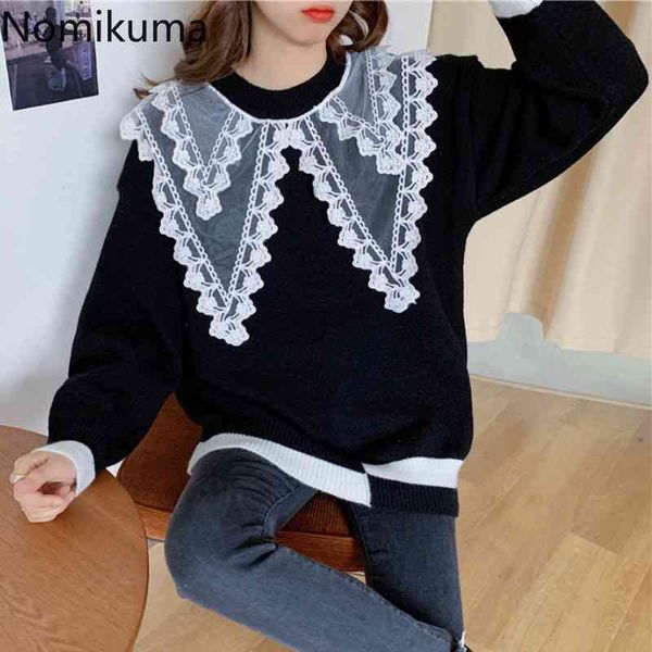 nomikuma plus size knitted sweater women contrast color lace patchwork long sleeve autumn pullover jumpers chic ladies 3d719 210514, White;black
nomikuma plus size knitted sweater women contrast color lace patchwork long sleeve autumn pullover jumpers chic ladies 3d719 210514, White;black