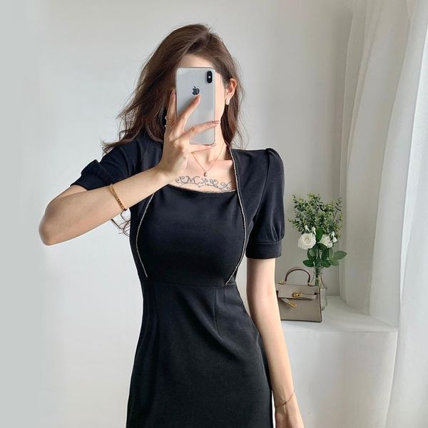casual dresses the spot to light ripe temperament square collar short sleeve show little black waist dress, Black;gray
casual dresses the spot to light ripe temperament square collar short sleeve show little black waist dress, Black;gray