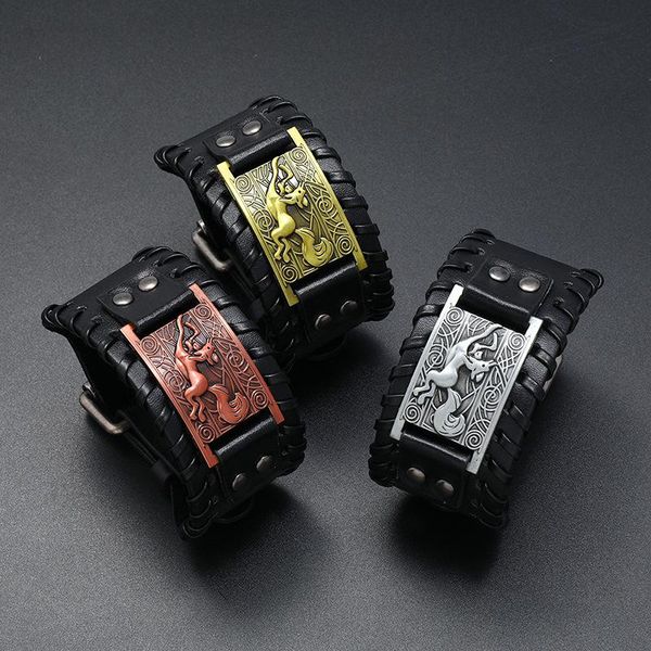 bangle fashion personality trend animal metal pattern leather braided men's charm bracelet boy wrist jewelry gift, Black
bangle fashion personality trend animal metal pattern leather braided men's charm bracelet boy wrist jewelry gift, Black