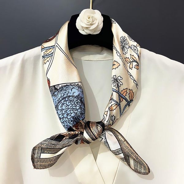 scarves silk foulard 60*60cm spring animal and plant pattern ladies small square scarf hijab wholesale, Blue;gray 
scarves silk foulard 60*60cm spring animal and plant pattern ladies small square scarf hijab wholesale, Blue;gray