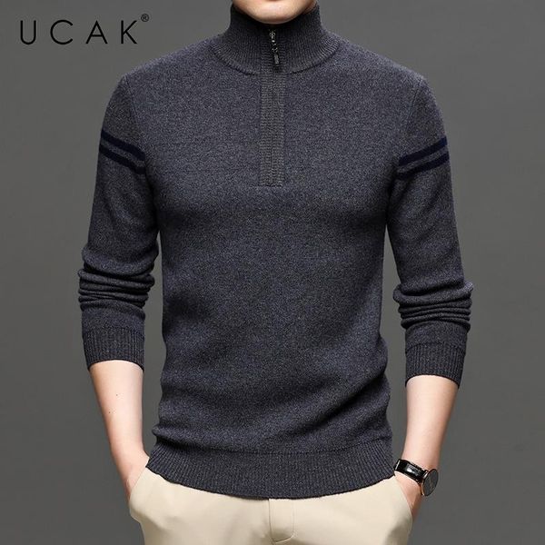 men's sweaters ucak brand pure wool sweater men clothing zipper turtleneck solid color streetwear pull homme winter pullover u1256, White;black
men's sweaters ucak brand pure wool sweater men clothing zipper turtleneck solid color streetwear pull homme winter pullover u1256, White;black