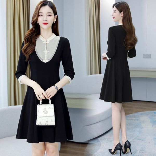 spring plus size vintage women dresses korean autumn 3/4 sleeve office lady dress casual party hepburn black vestidos, Black;gray
spring plus size vintage women dresses korean autumn 3/4 sleeve office lady dress casual party hepburn black vestidos, Black;gray