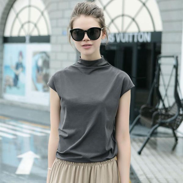 women's t-shirt 100%cotton modal stretch t shirt women 2021 summer turtleneck sleeveless tee femme harajuku streetwear tshirt, White
women's t-shirt 100%cotton modal stretch t shirt women 2021 summer turtleneck sleeveless tee femme harajuku streetwear tshirt, White