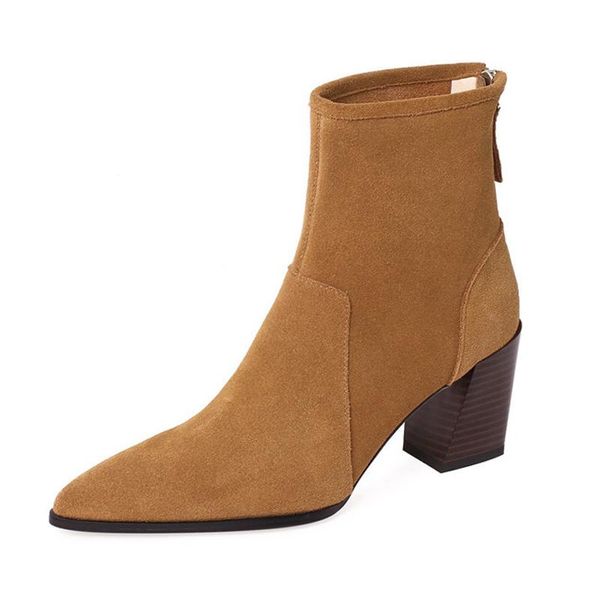 boots korean style thin cow suede leather pointed thick high-heeled short retro brown single ankle women, Black
boots korean style thin cow suede leather pointed thick high-heeled short retro brown single ankle women, Black