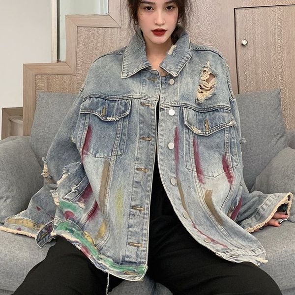 Women's Jackets Blue jeans oversize retro-washed coating graffiti blouse streetwear spring lapel shirt hole harajuku male and female jacket 16MO, Black;brown
Women's Jackets Blue jeans oversize retro-washed coating graffiti blouse streetwear spring lapel shirt hole harajuku male and female jacket 16MO, Black;brown