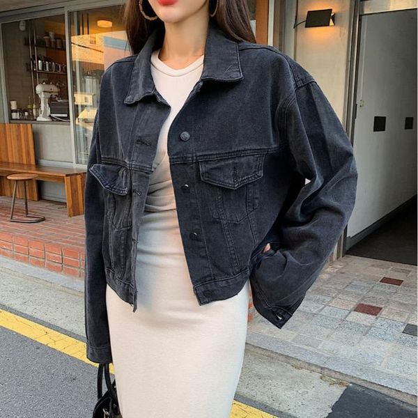 women's jackets autumn and winter korean denim turn-down collar vintage retro washing dark gray jeans coats women fashion streetwear 20, Black;brown
women's jackets autumn and winter korean denim turn-down collar vintage retro washing dark gray jeans coats women fashion streetwear 20, Black;brown
