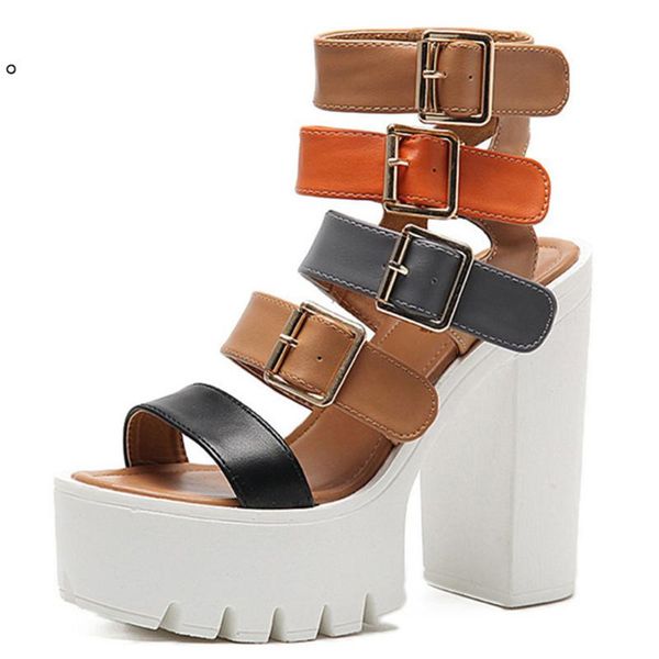 dress shoes brand design fashion for women mixed color gladitor sandals buckle strap block heels open toe platform, Black
dress shoes brand design fashion for women mixed color gladitor sandals buckle strap block heels open toe platform, Black