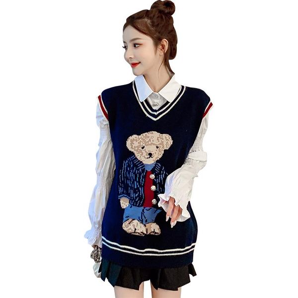 knit shirt winter cartoon embroidery bear sweater knitting v-neck autumn vests oversized pullovers fashion women's sweaters, White;black
knit shirt winter cartoon embroidery bear sweater knitting v-neck autumn vests oversized pullovers fashion women's sweaters, White;black