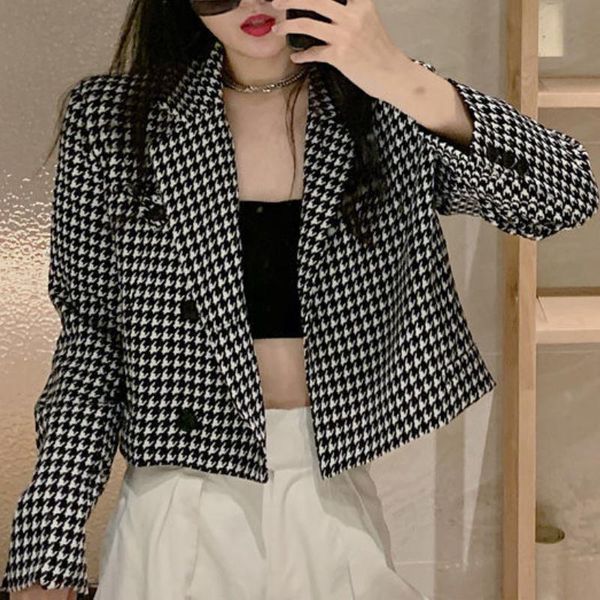 woman causal plaid short blazer houndstooth jacket women's suits & blazers, White;black
woman causal plaid short blazer houndstooth jacket women's suits & blazers, White;black