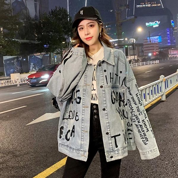 women's jackets 2021 spring autumn women outercoat high quatily female denim jacket letter print ladies coat casual loose fashion qt117, Black;brown
women's jackets 2021 spring autumn women outercoat high quatily female denim jacket letter print ladies coat casual loose fashion qt117, Black;brown