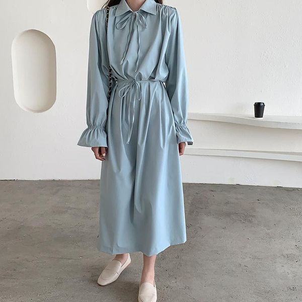 casual dresses chic korean sweet mint lapel lace-up flared sleeve dress fashion side split sashes maxi loose blue shirts, Black;gray
casual dresses chic korean sweet mint lapel lace-up flared sleeve dress fashion side split sashes maxi loose blue shirts, Black;gray