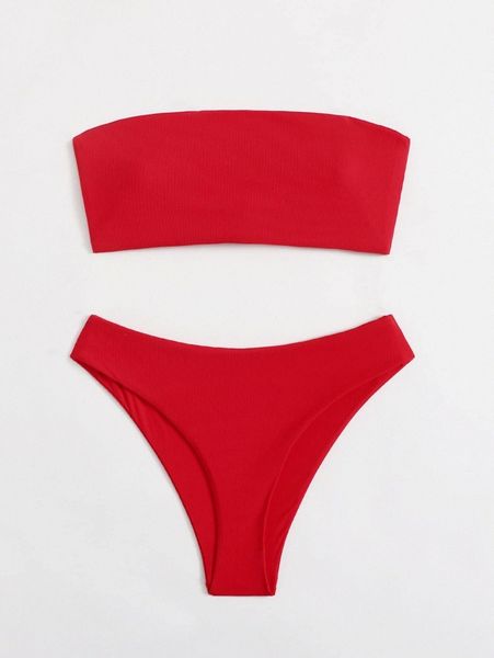 rib lace-up back bandeau bikini swimsuit 84ax#, White;black
rib lace-up back bandeau bikini swimsuit 84ax#, White;black