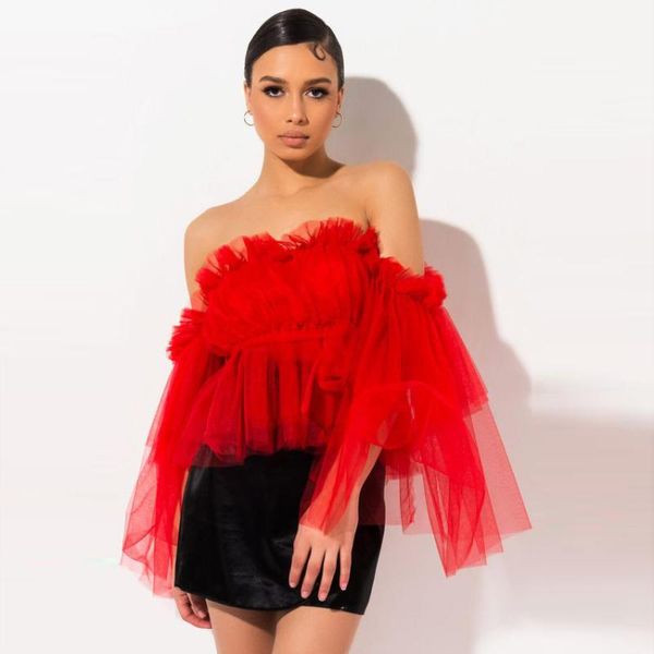fashion red tulle off the shoulder women blouses 2021 with puff full sleeves short blusas summer women's & shirts, White
fashion red tulle off the shoulder women blouses 2021 with puff full sleeves short blusas summer women's & shirts, White