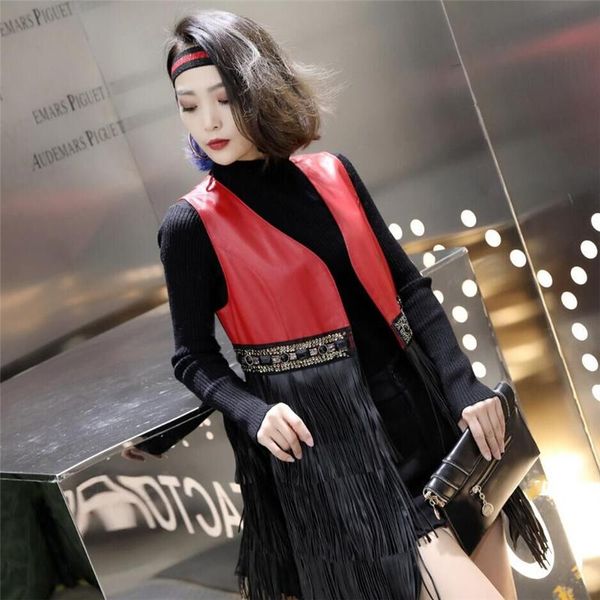women's vests fringed marquee female medium length 2021 spring sheep skin slimming tassel natural leather red waist drill sleeveless ja, Black;white
women's vests fringed marquee female medium length 2021 spring sheep skin slimming tassel natural leather red waist drill sleeveless ja, Black;white