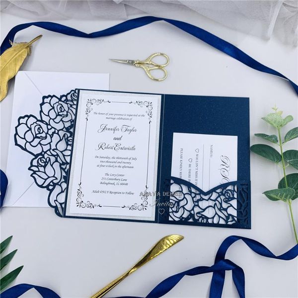 greeting cards elegant modern navy laser cut pocket wedding invitation suite with glitter silver tag, rsvp card and envelope
greeting cards elegant modern navy laser cut pocket wedding invitation suite with glitter silver tag, rsvp card and envelope