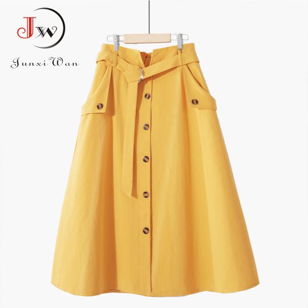 women summer midi skirt girls elegant solid high waist spring casual single-breasted sashes office ladies a-line cotton 210510, Black
women summer midi skirt girls elegant solid high waist spring casual single-breasted sashes office ladies a-line cotton 210510, Black