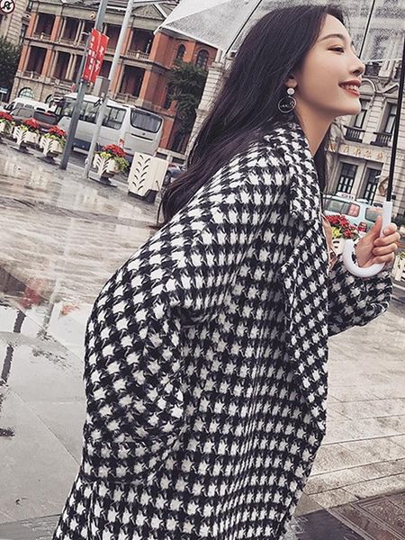 women's wool & blends autumn winter elegant houndstooth woolen coat women loose plaid oversize long coats wide-waist thick plus size ja, Black
women's wool & blends autumn winter elegant houndstooth woolen coat women loose plaid oversize long coats wide-waist thick plus size ja, Black