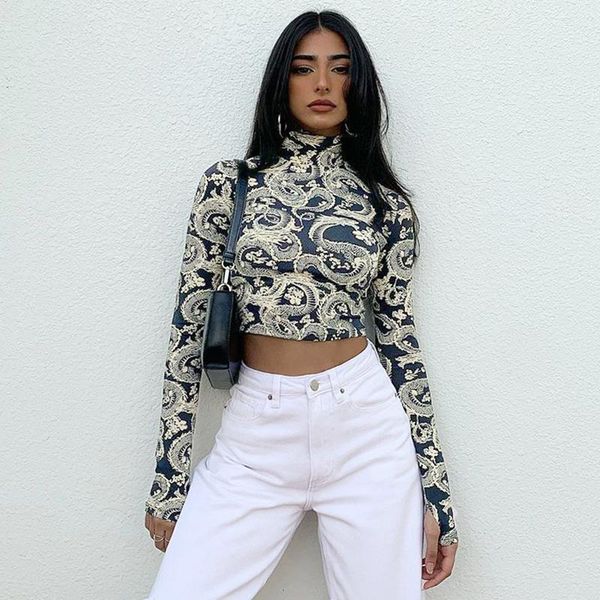 women's t-shirt 2021 fashion trend stylish dragon printed crop long sleeve high collar slim skinny tees for spring autumn, White
women's t-shirt 2021 fashion trend stylish dragon printed crop long sleeve high collar slim skinny tees for spring autumn, White
