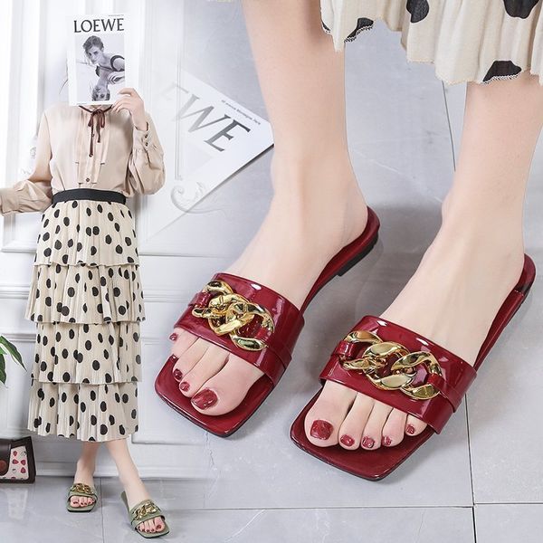 official website 70% off outlet women's slippers summer new style chain decoration square toe patent leather flat shoes, Black
official website 70% off outlet women's slippers summer new style chain decoration square toe patent leather flat shoes, Black