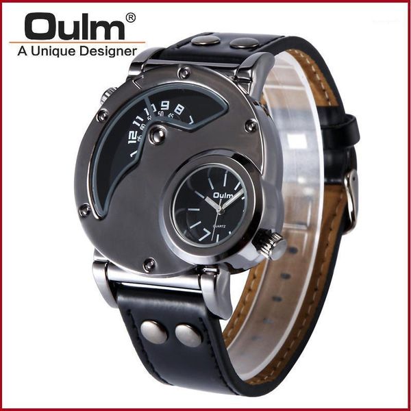 

mens big dial oulm tag men designer leather dz watch relogio masculino original montre homme reloj hombre black wristwatche wristwatches, Slivery;brown