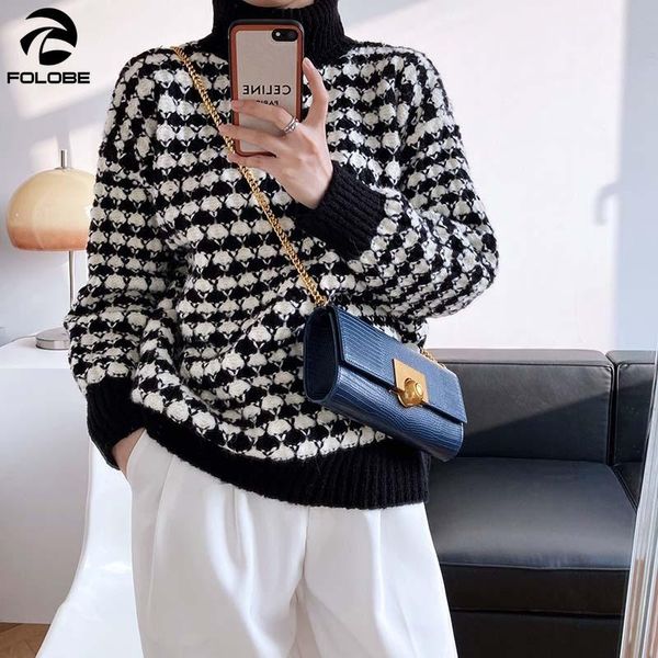 korea autumn winter plaid sweater women jumper loose thick knitting pullover turtleneck female clothes women's sweaters, White;black
korea autumn winter plaid sweater women jumper loose thick knitting pullover turtleneck female clothes women's sweaters, White;black