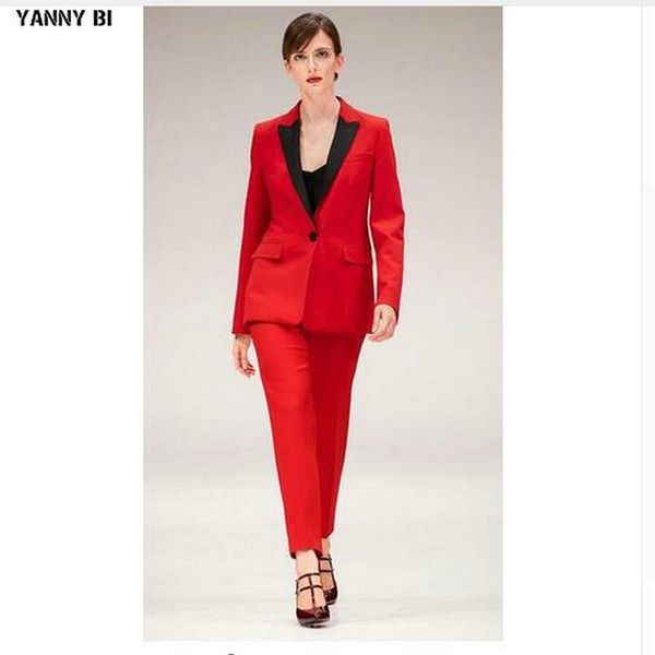 women pant suits formal black notched lapel for one button business ladies 2 piece women's two pants, White 
women pant suits formal black notched lapel for one button business ladies 2 piece women's two pants, White