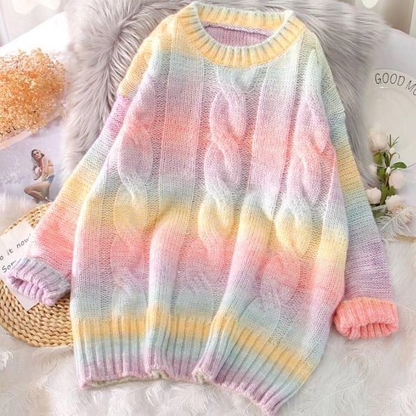 women's sweaters autumn winter women rainbow tie dye pullover o-neck long loose striped korean jumpers candy color oversized female, White;black
women's sweaters autumn winter women rainbow tie dye pullover o-neck long loose striped korean jumpers candy color oversized female, White;black