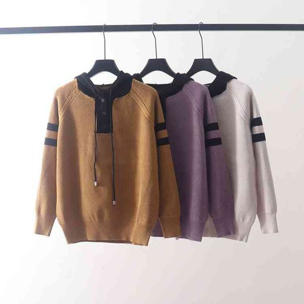 autumn and winter new hooded casual knitted sweater women's stripe sleeve color matching loose thin pullover sweater fashion, White
autumn and winter new hooded casual knitted sweater women's stripe sleeve color matching loose thin pullover sweater fashion, White