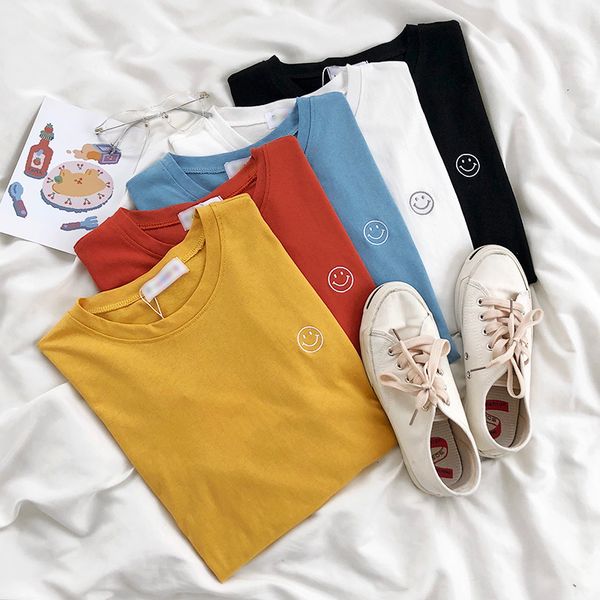 5 colors spring and summer preppy style smile embroidery short sleeve crop loose t shirts womens tee shirt femme (f3951), White
5 colors spring and summer preppy style smile embroidery short sleeve crop loose t shirts womens tee shirt femme (f3951), White