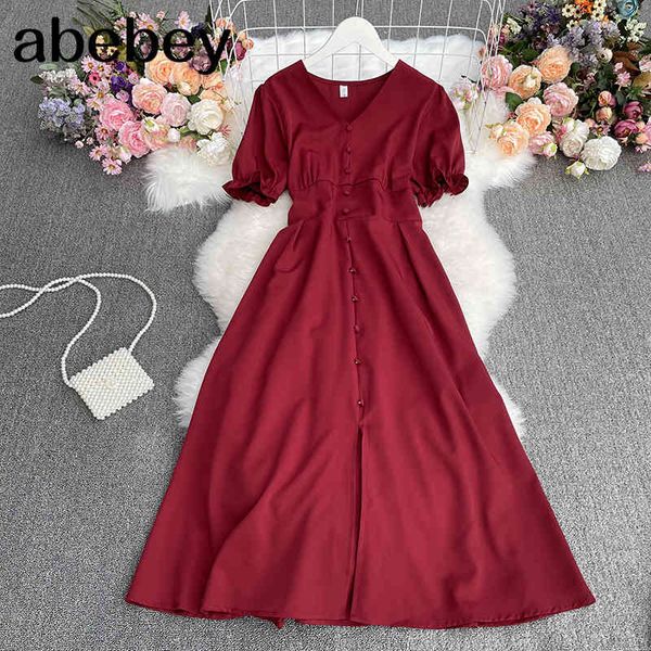women slim solid button dress fashion v neck puff sleeve waist elastic summer french style casual 210512, Black;gray
women slim solid button dress fashion v neck puff sleeve waist elastic summer french style casual 210512, Black;gray