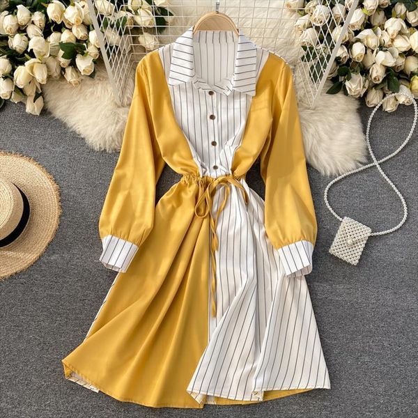 spring summer striped print patchwork women dress long sleeve shirt casual buttons lace up sash a line ol work, Black;gray
spring summer striped print patchwork women dress long sleeve shirt casual buttons lace up sash a line ol work, Black;gray