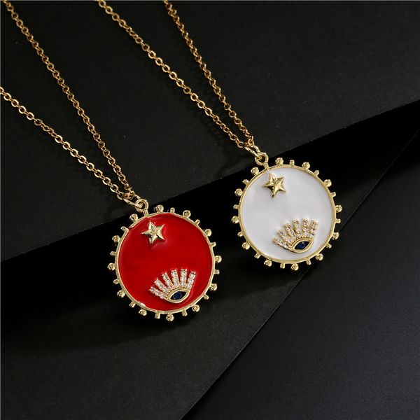 aogu new red and white oil drop lucky devil's eye five pointed star disc pendant necklace gold, Silver
aogu new red and white oil drop lucky devil's eye five pointed star disc pendant necklace gold, Silver