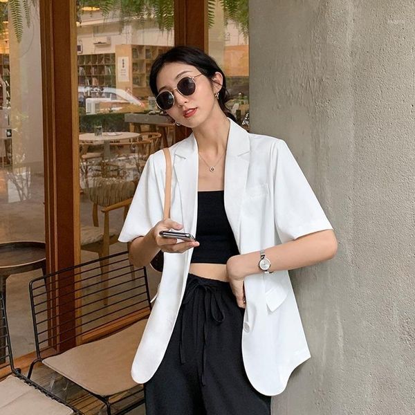 women's suits & blazers chic solid color women casual short sleeve blazer jacket office lady pockets work suit coat ladies business out, White;black
women's suits & blazers chic solid color women casual short sleeve blazer jacket office lady pockets work suit coat ladies business out, White;black
