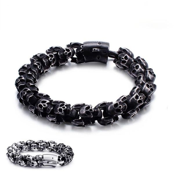 link, chain jewels large stainless steel shiny skull charm bracelets men's bracelet boy punk skeleton fashion jewelry gift for big men, Black
link, chain jewels large stainless steel shiny skull charm bracelets men's bracelet boy punk skeleton fashion jewelry gift for big men, Black