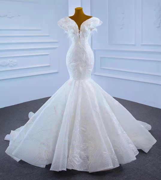 luxury feather lace bridal gowns short sleeves wedding dresses applique girls' special party birthday wear, White
luxury feather lace bridal gowns short sleeves wedding dresses applique girls' special party birthday wear, White